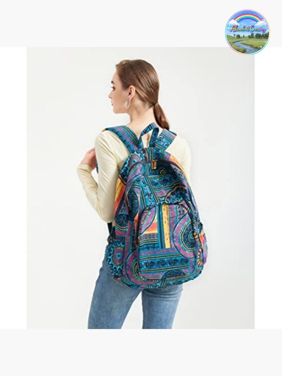 Large Bohemian Hippie Canvas Backpack Foldable Travel Daypack main image 6